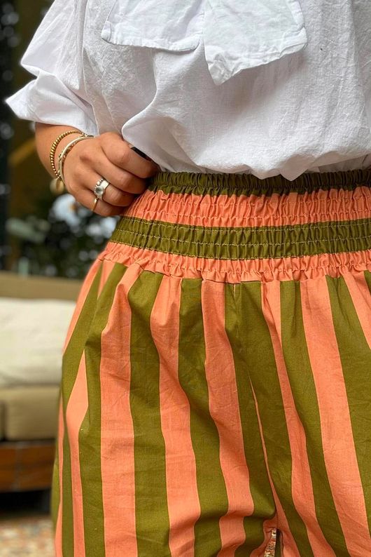 Bloc Stripe Wide Leg Pant Olive & Soft Terracotta